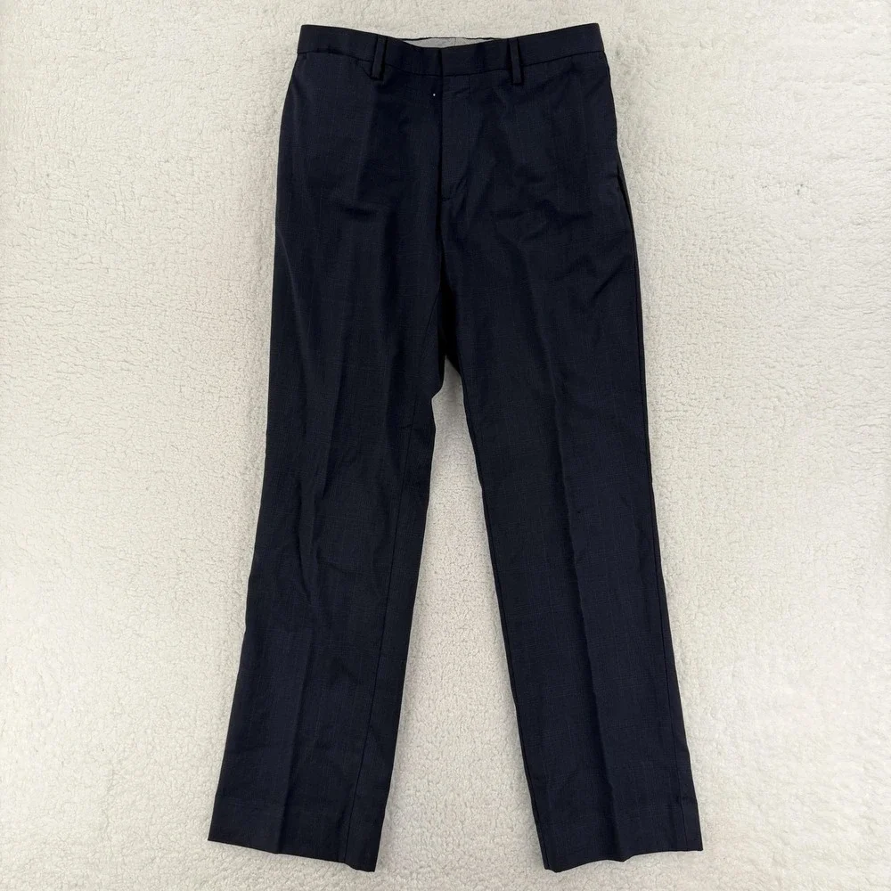 Banana Republic‎ Dress Pants Mens 32x32 Blue Wool Check Classic Fit Altered Hem
